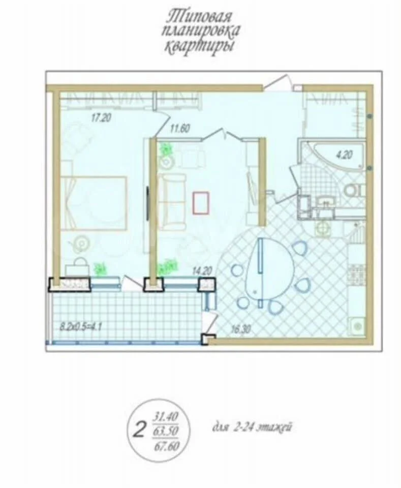 2-к квартира, 64.6м² (улица имени 40-летия Победы, 60) - миниатюра 33