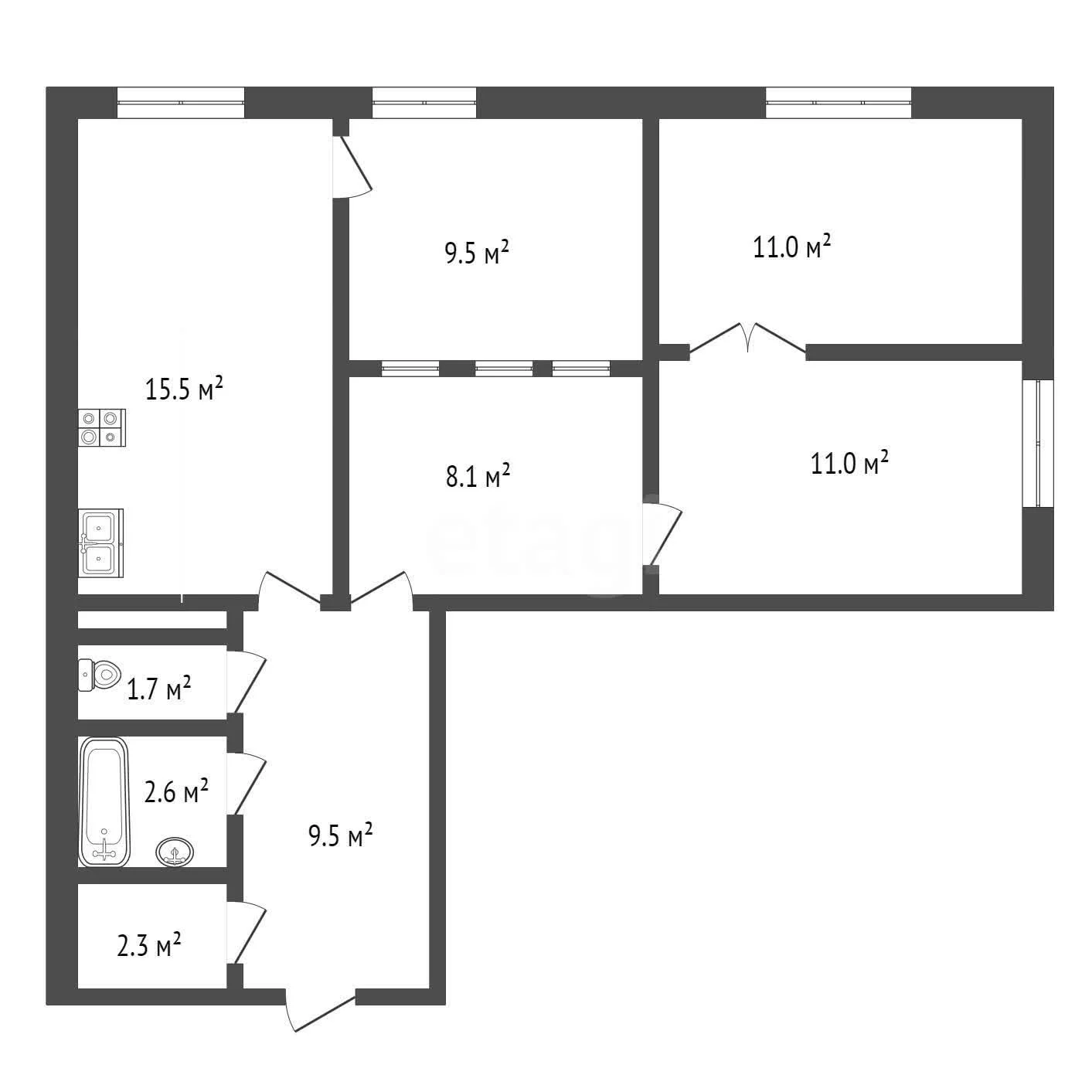 2-к квартира, 69.3м² (улица Карякина, 5к2) - миниатюра 11