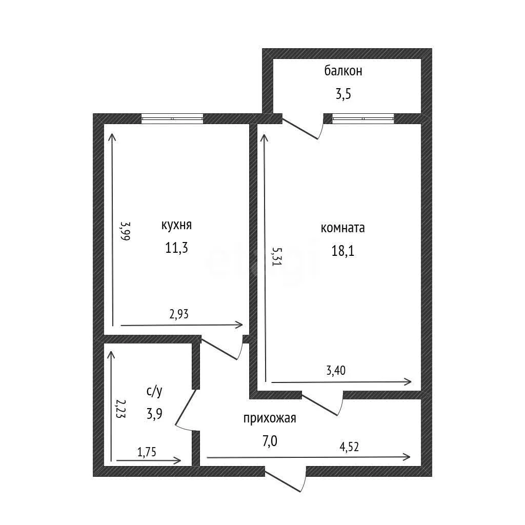 1-к квартира, 40.7м² (улица Гидростроителей, 59/2) - миниатюра 11