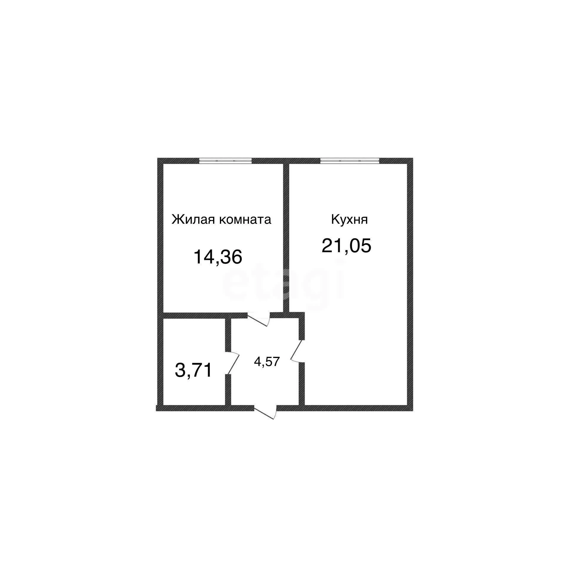 1-к квартира, 44.7м² (улица Дежнёва, 29/3) - миниатюра 2