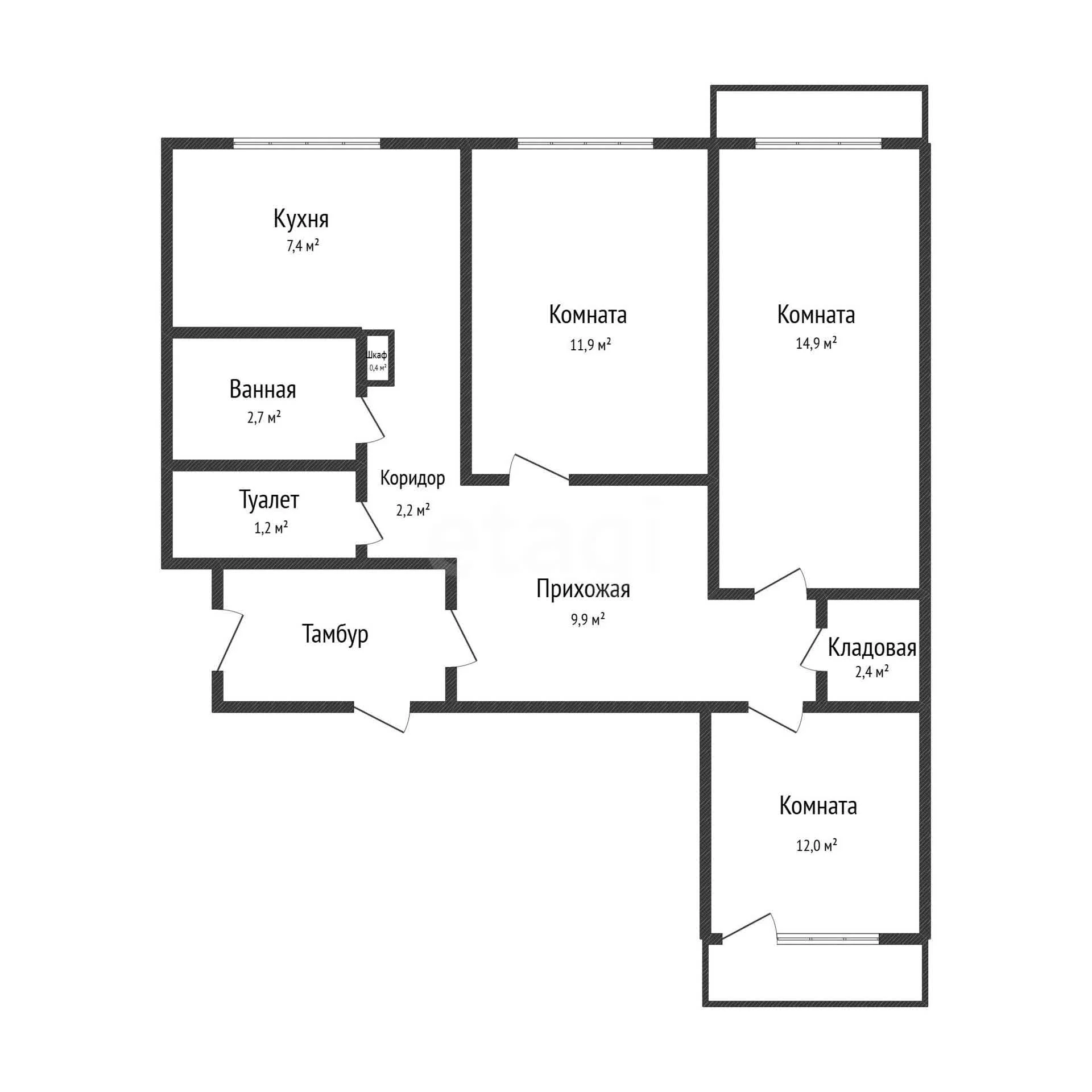 3-к квартира, 68м² (улица имени Тургенева, 177) - миниатюра 9