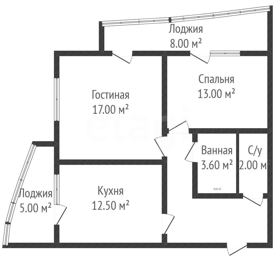 2-к квартира, 56.1м² (улица 70-летия Октября, 1/6) - миниатюра 39