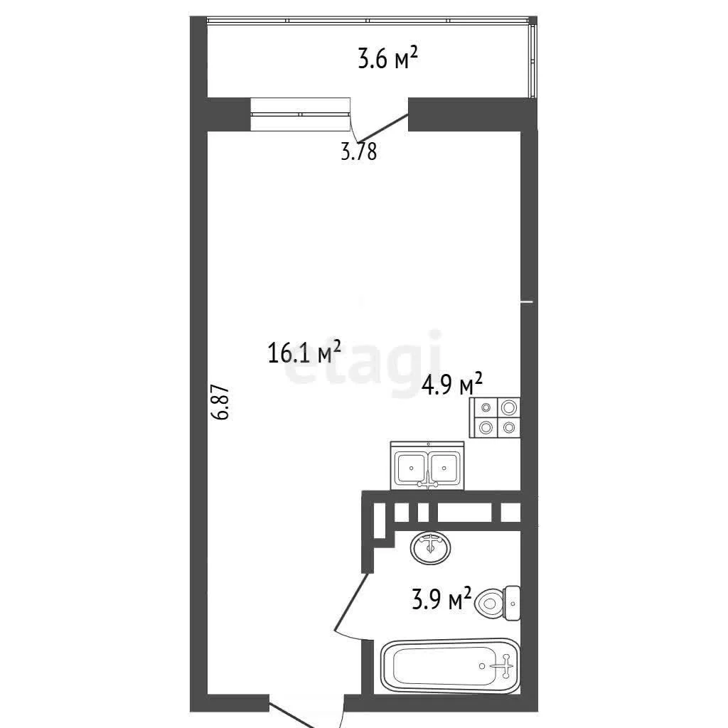 Студия, 24.9м² (Конгрессная улица, 27) - миниатюра 12