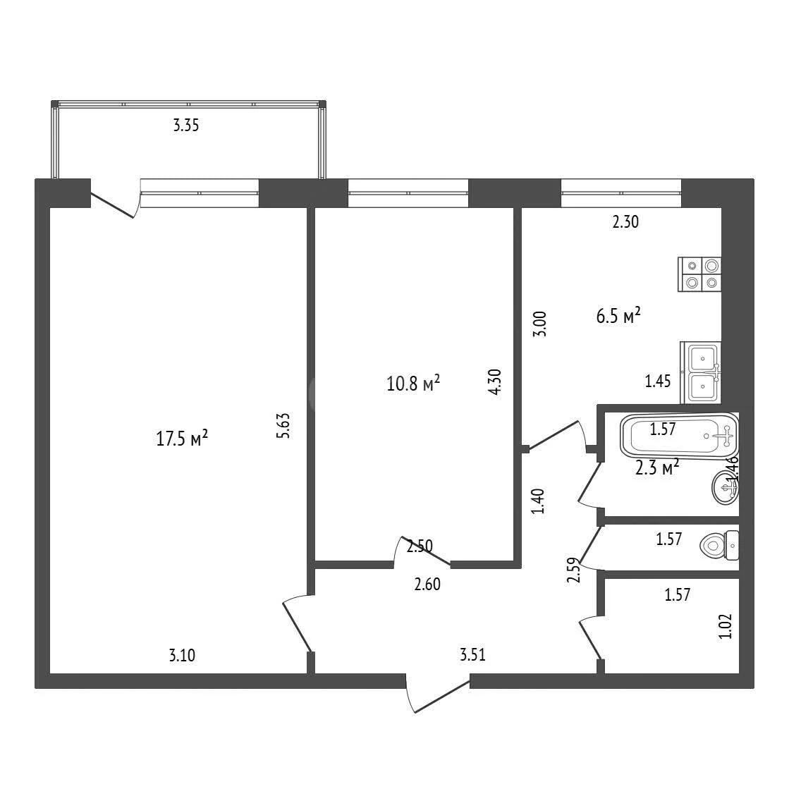2-к квартира, 44.6м² (улица Красных Партизан, 159) - миниатюра 15
