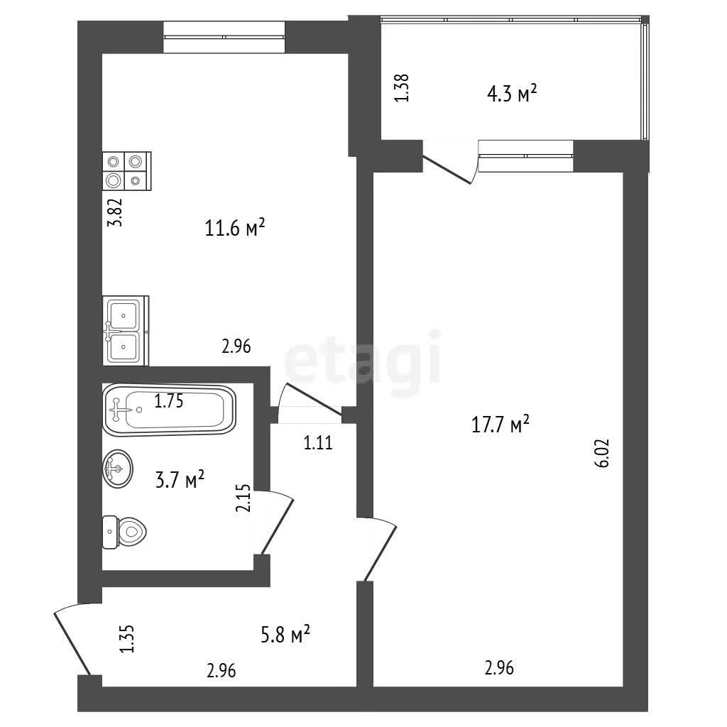 1-к квартира, 38.8м² (улица имени Дунаевского И.И., 22б) - миниатюра 19