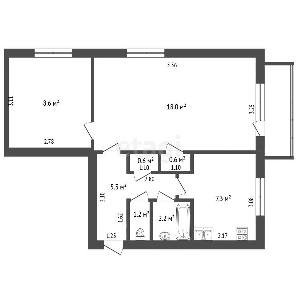 2-к квартира, 43.8м² (улица Яна Полуяна, 42) - миниатюра 9