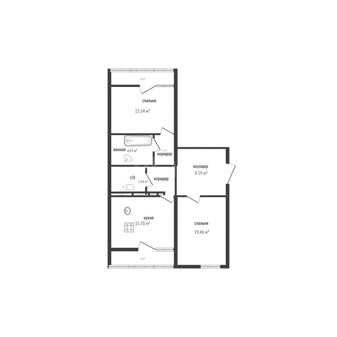 2-к квартира, 65.4м² (улица Героев-Разведчиков, 17/1) - миниатюра 11