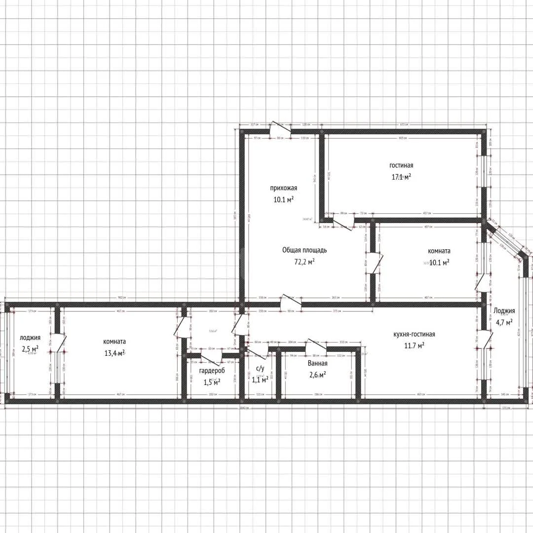 3-к квартира, 72.2м² (улица Тургенева, 302) - миниатюра 13