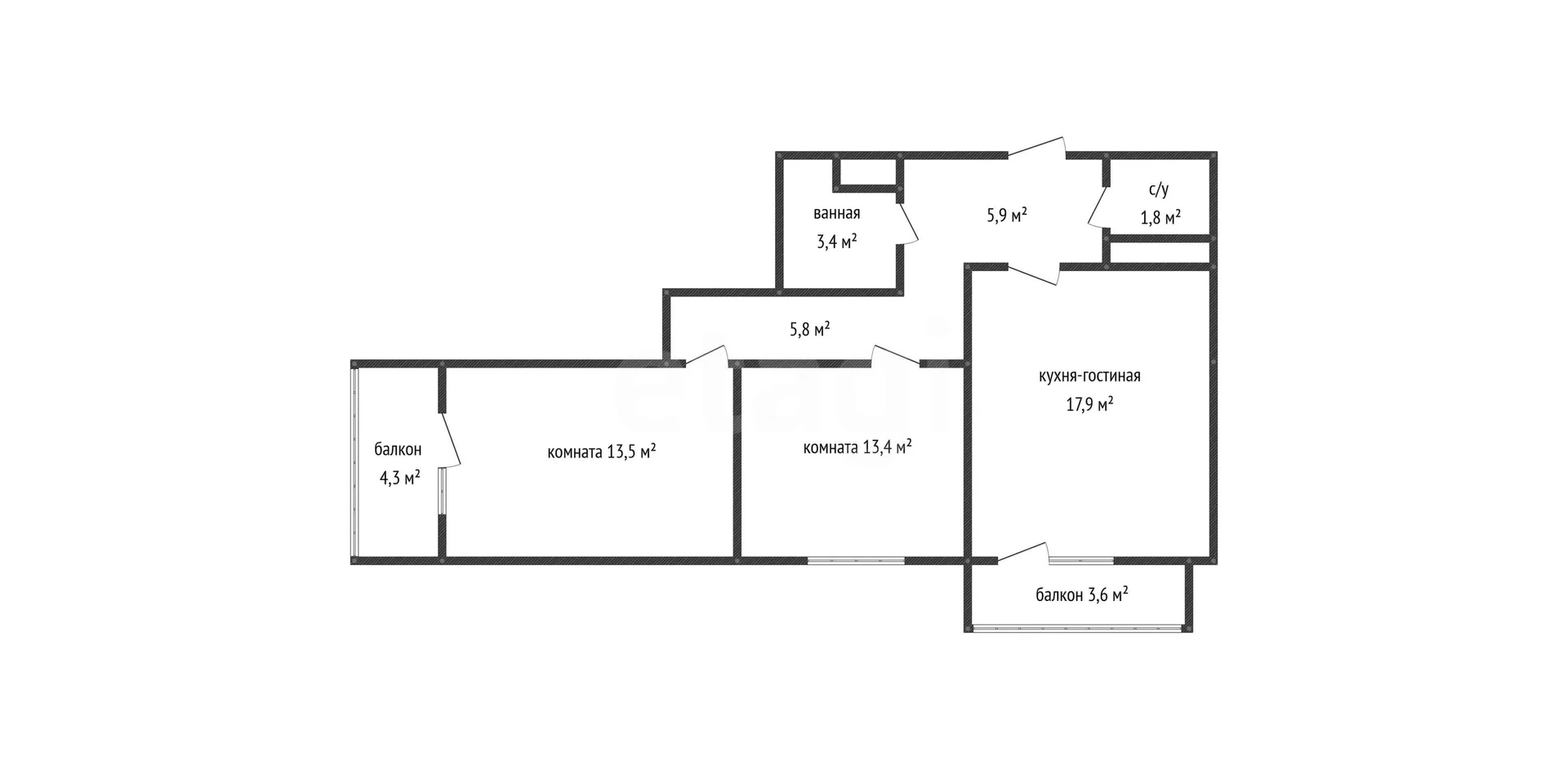 2-к квартира, 61.7м² (Домбайская улица, 55к5) - миниатюра 2