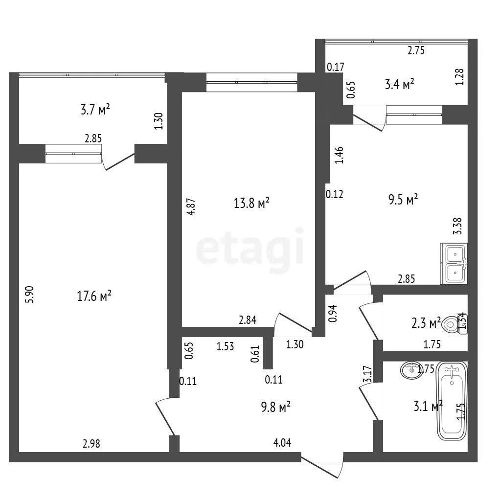 2-к квартира, 56.1м² (Адмиралтейский бульвар, 3к3) - миниатюра 12
