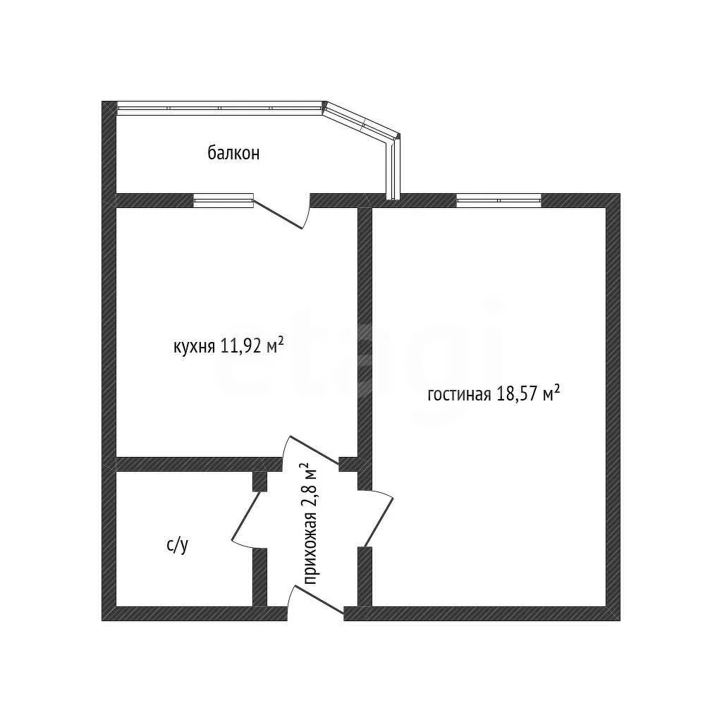 1-к квартира, 36.3м² (улица имени Героя Советского Союза Якова Кобзаря, 1) - миниатюра 7