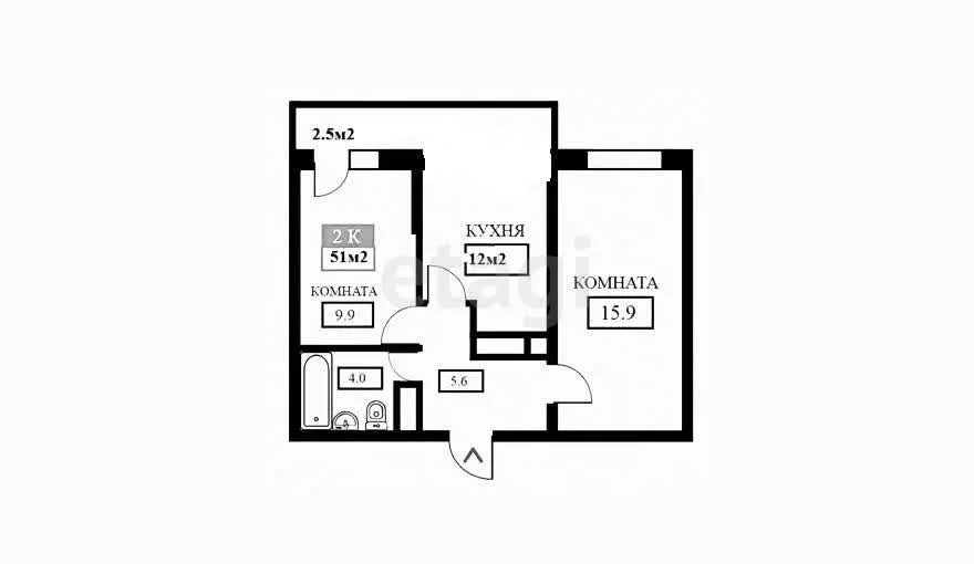 2-к квартира, 45.5м² (Домбайская улица, 55к6) - миниатюра 16