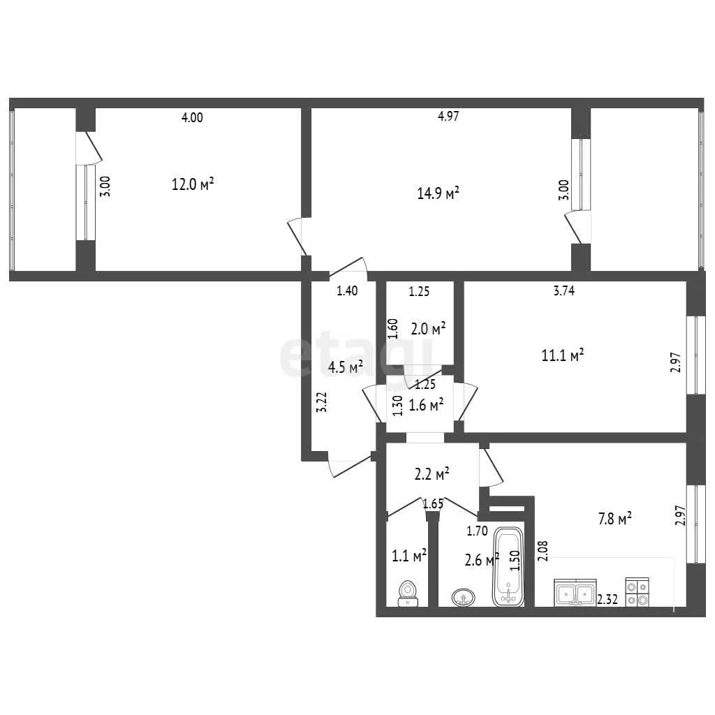 3-к квартира, 60.3м² (улица Атарбекова, 29) - миниатюра 25
