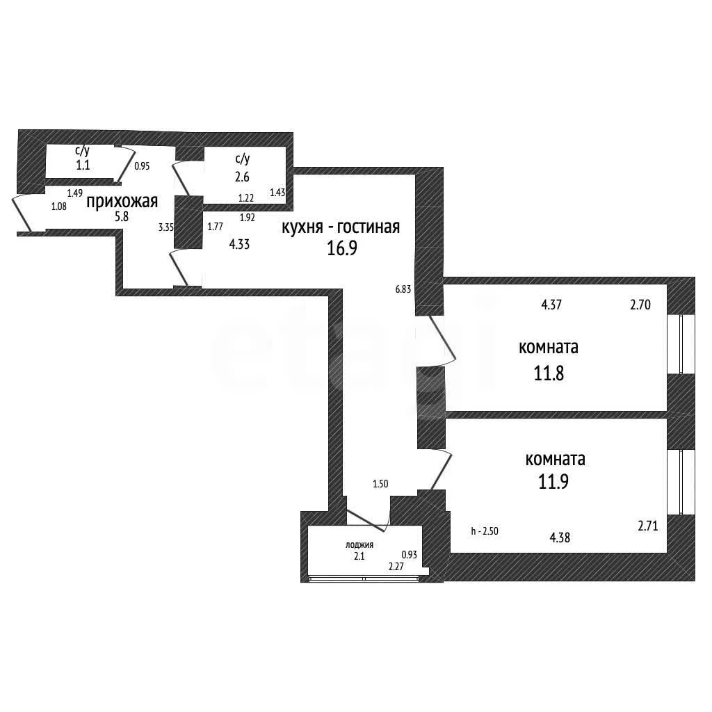 2-к квартира, 49.1м² (Восточно-Кругликовская улица, 47/2) - миниатюра 24