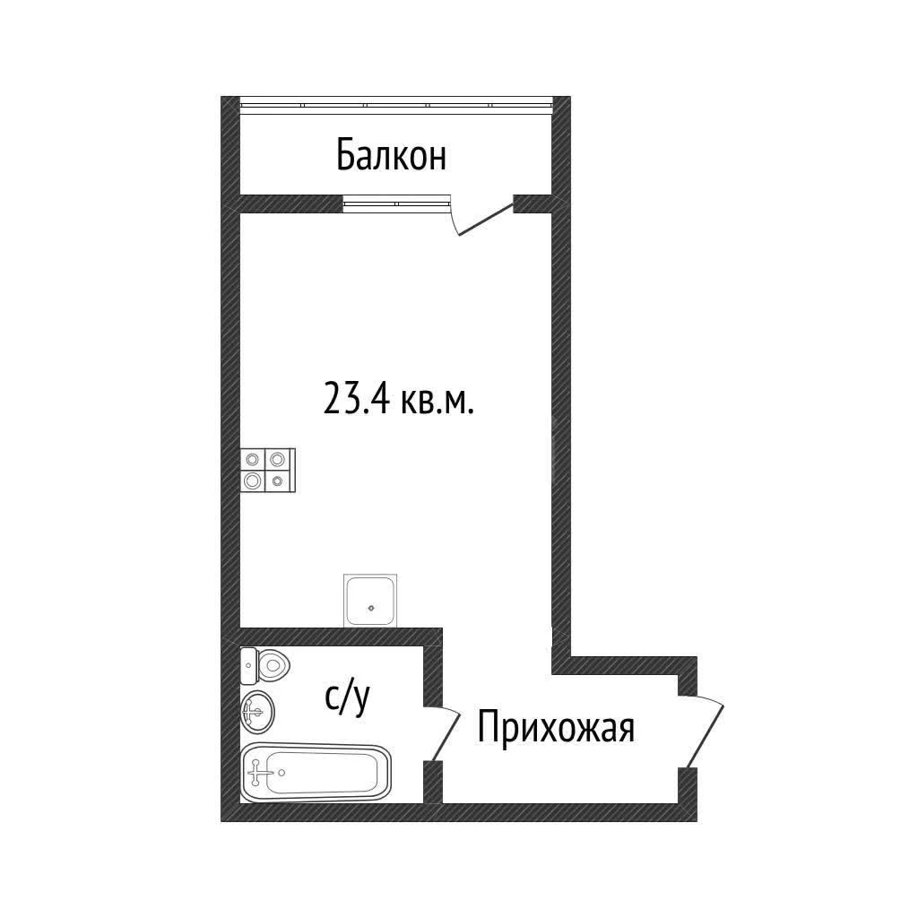 Студия, 23.4м² (Восточно-Кругликовская улица, 30/2) - миниатюра 19