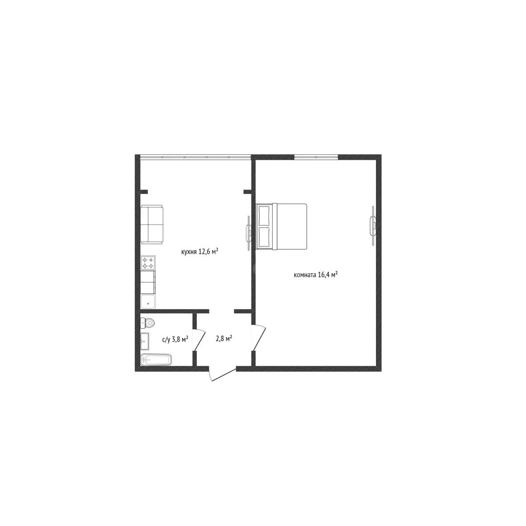 1-к квартира, 35.6м² (Красивая улица, 50/4) - миниатюра 19