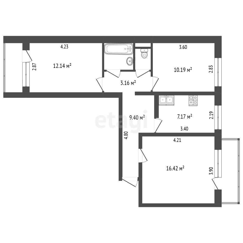 3-к квартира, 62.4м² (Рождественская набережная, 29) - миниатюра 6