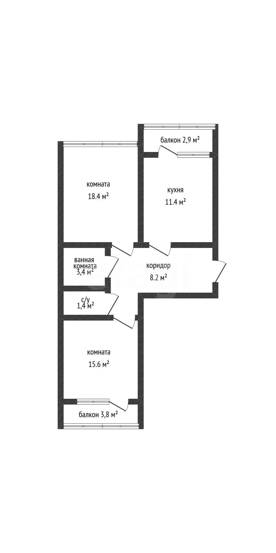 2-к квартира, 58.4м² (Российская улица, 79/3к2) - миниатюра 25