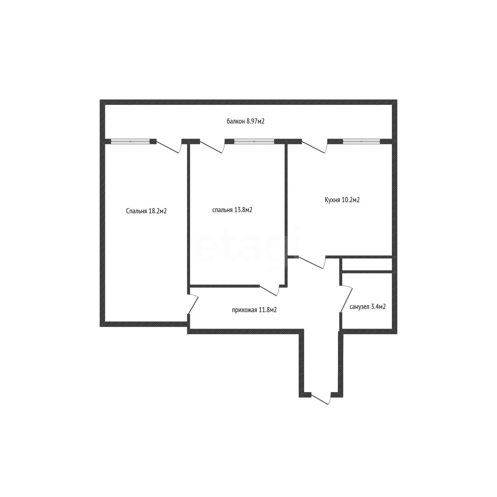 2-к квартира, 57.4м² (Алма-Атинская улица, 18) - миниатюра 7