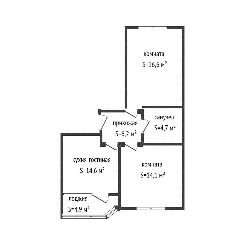 2-к квартира, 55.2м² (улица Григория Булгакова, 16) - миниатюра 33