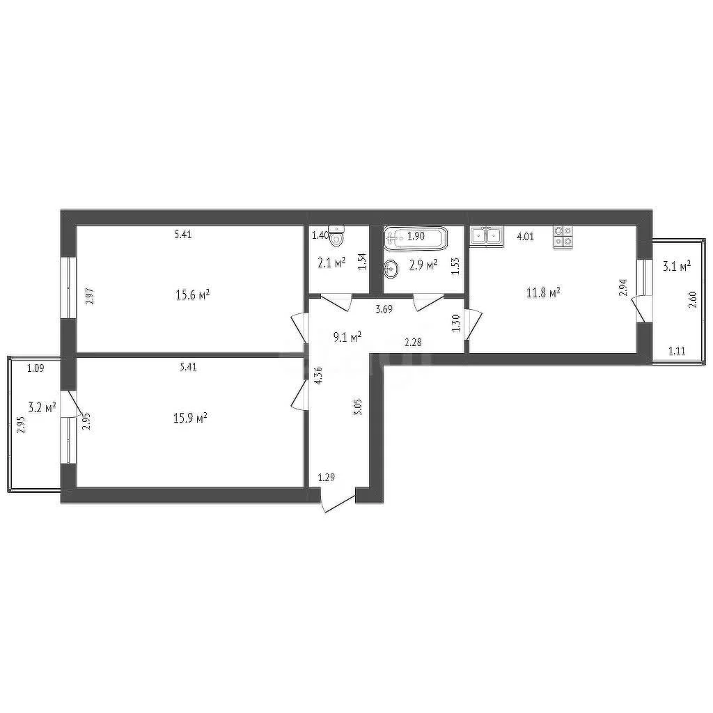 2-к квартира, 57.4м² (улица Заводовского, 23)
