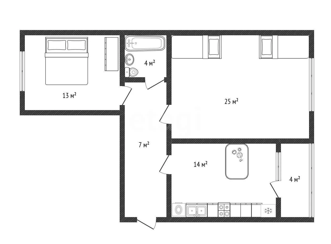 2-к квартира, 63.4м² (Комсомольский проспект, 139) - миниатюра 20