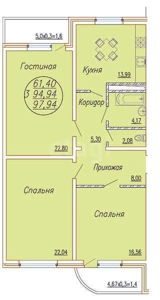 3-к квартира, 94.7м² (улица Леваневского, 187) - миниатюра 6