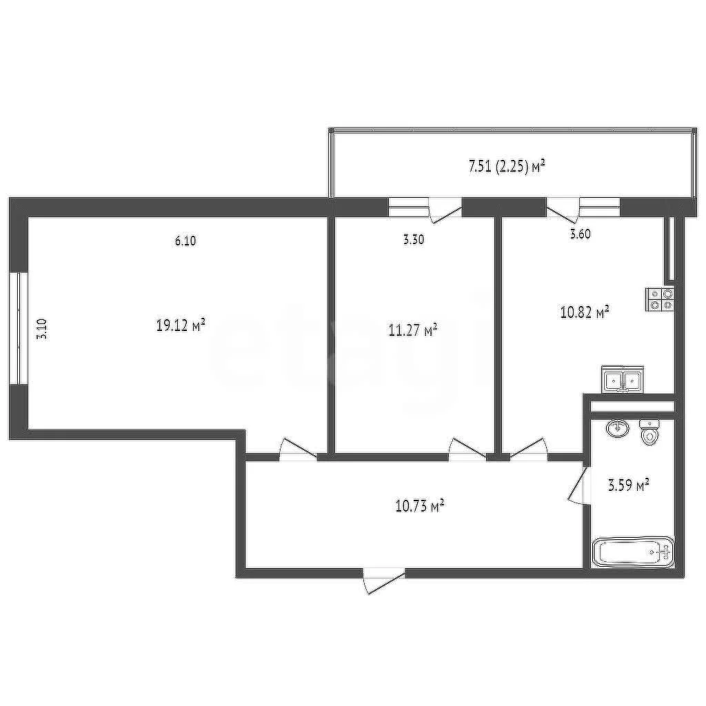 2-к квартира, 56.1м² (улица Краеведа Соловьёва, 6к4) - миниатюра 25