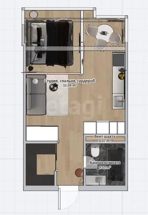Студия, 27.9м² (Колхозная улица, 5) - миниатюра 29