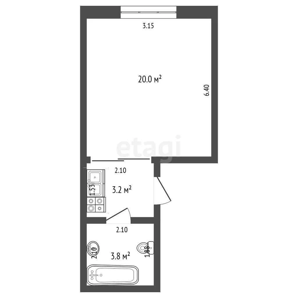 Студия, 27м² (улица Бигдая, 12) - миниатюра 10