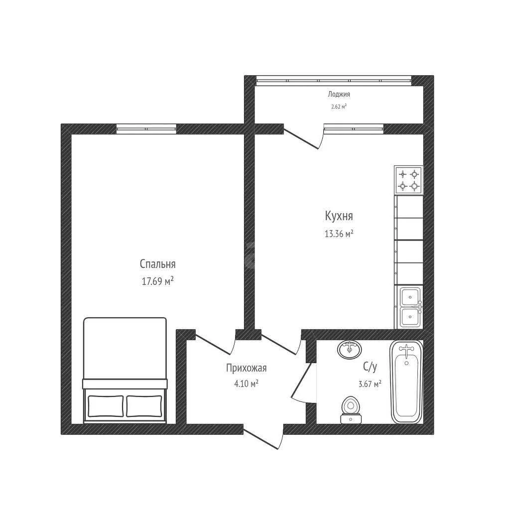 1-к квартира, 37.5м² (, 69) - миниатюра 25