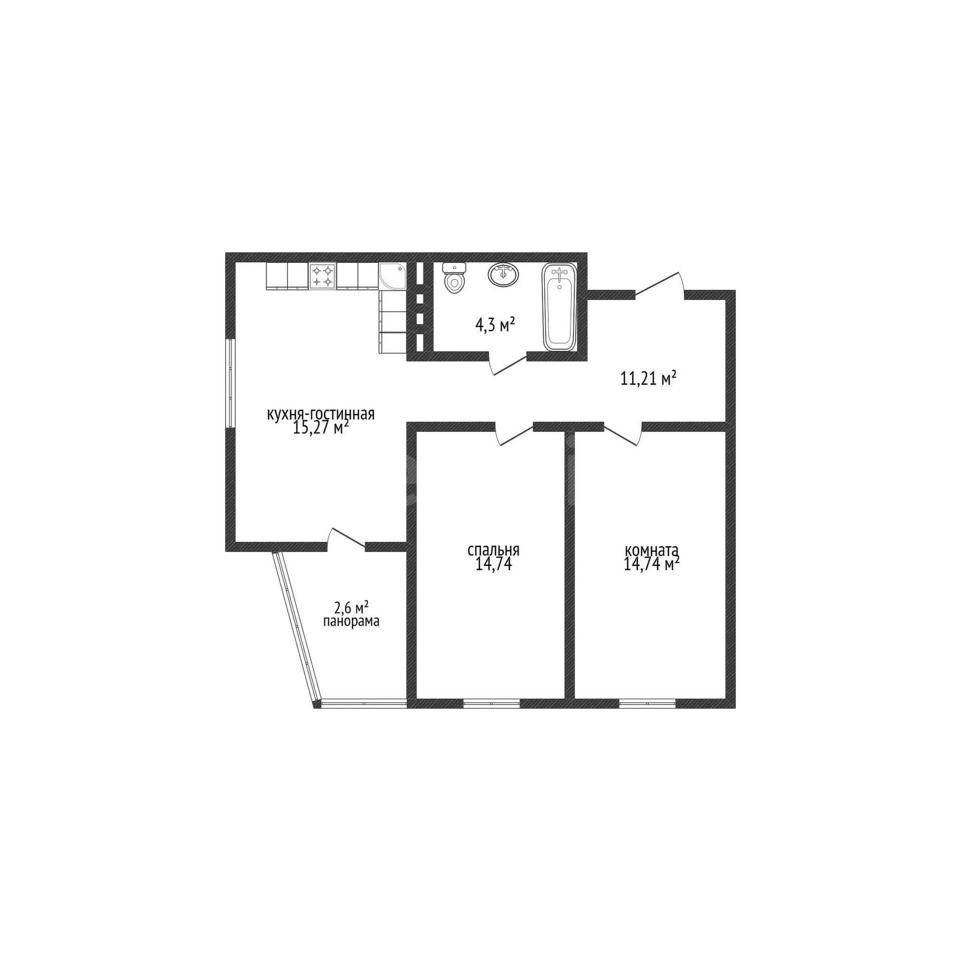2-к квартира, 60.3м² (улица Дежнёва, 29/3) - миниатюра 14