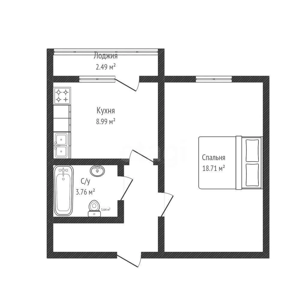 1-к квартира, 34.1м² (улица имени Ф.И. Шаляпина, 32/1) - миниатюра 6