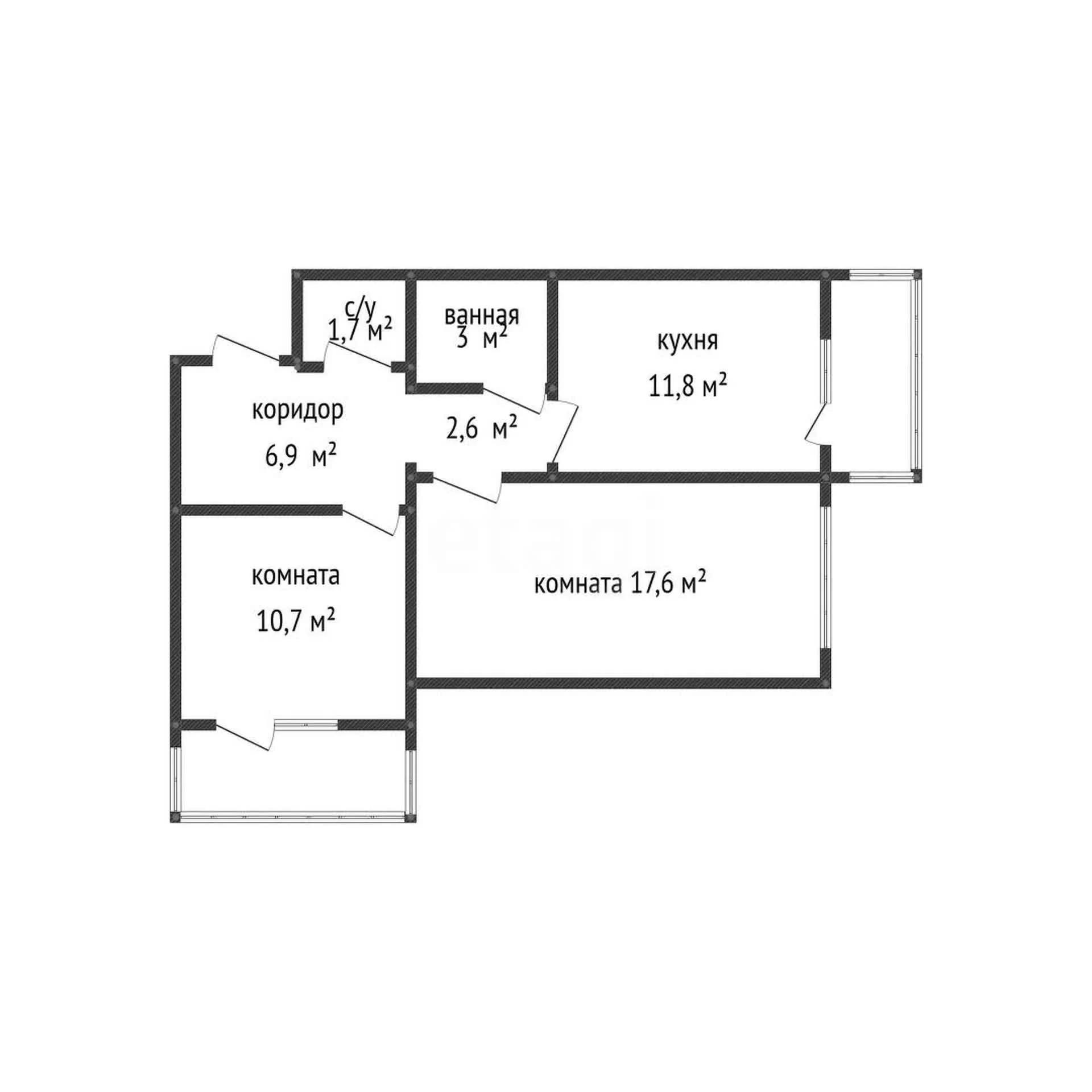 2-к квартира, 54.3м² (улица Генерала Трошева, 17) - миниатюра 13