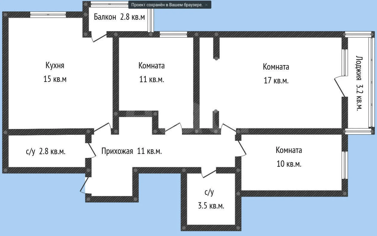3-к квартира, 74.3м² (Античная улица, 10) - миниатюра 2