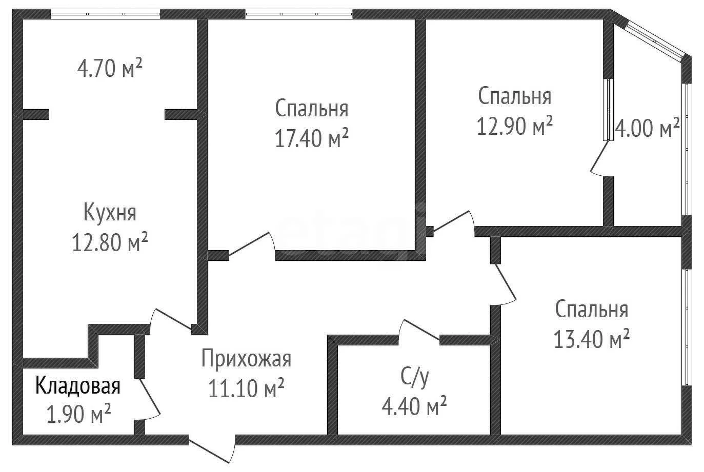 3-к квартира, 74.2м² (улица Генерала Шифрина, 1) - миниатюра 16