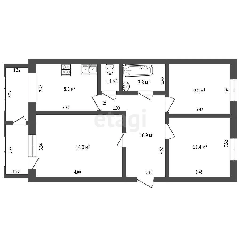 3-к квартира, 60.5м² (Кооперативная улица, 20) - миниатюра 35