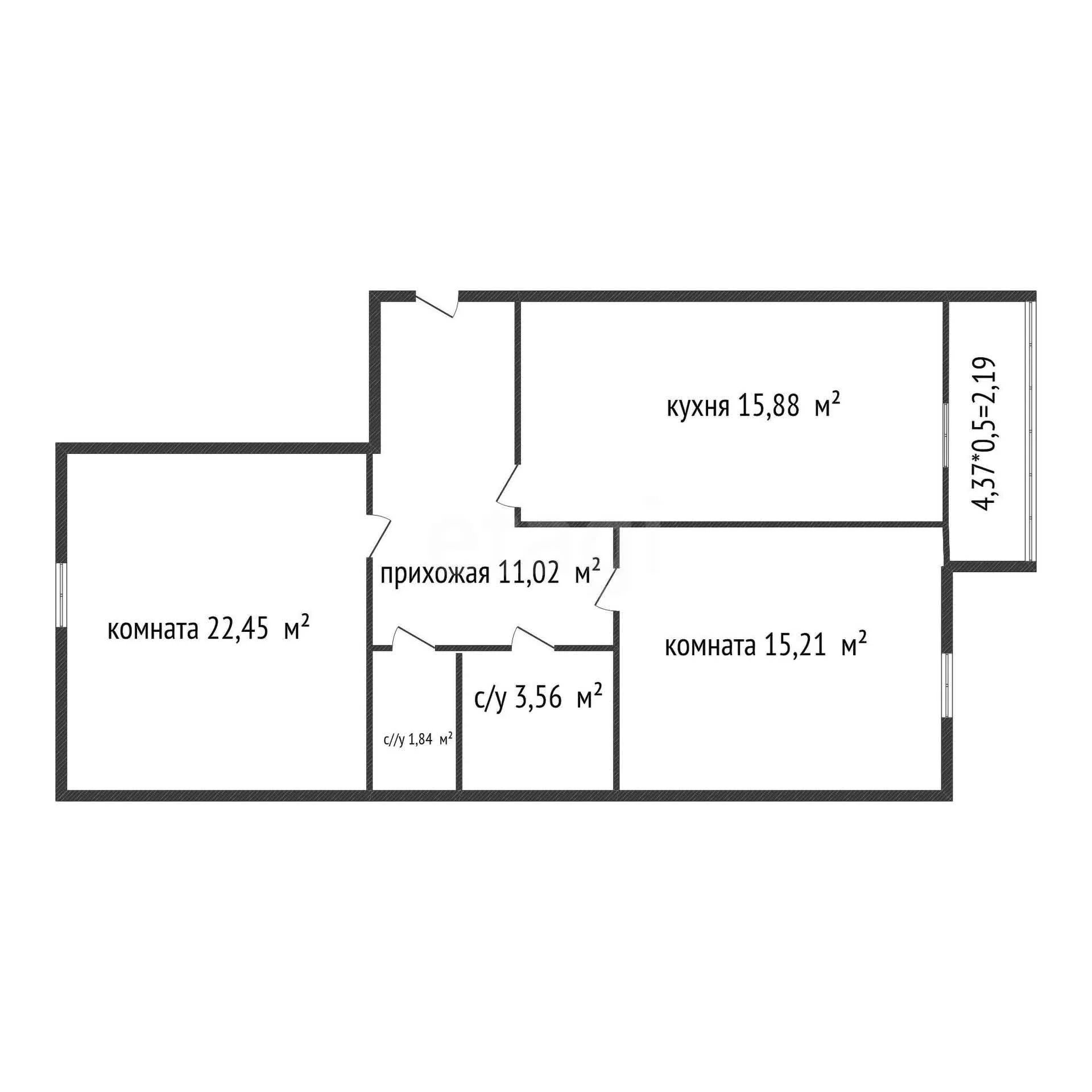 2-к квартира, 70м² (улица Григория Булгакова, 16) - миниатюра 29