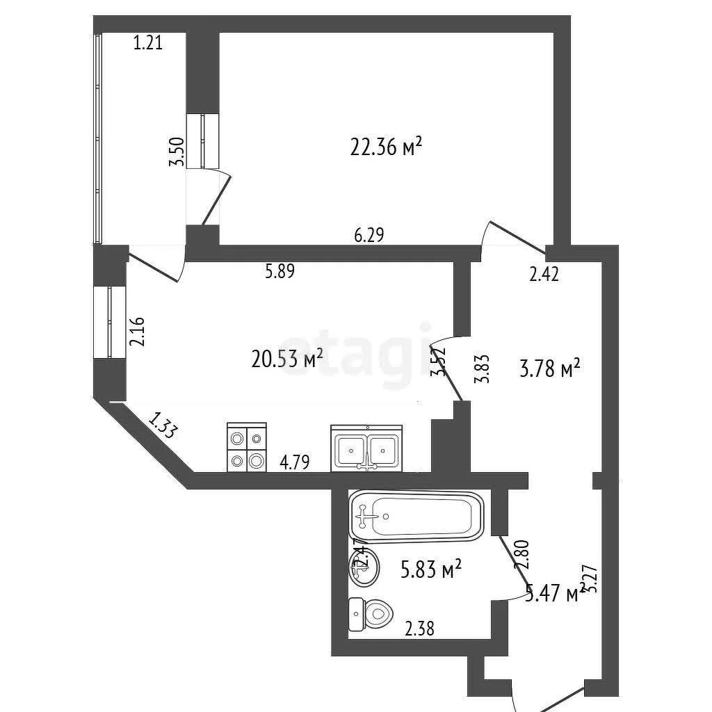 1-к квартира, 63м² (улица Кубанская Набережная, 31/1) - миниатюра 22