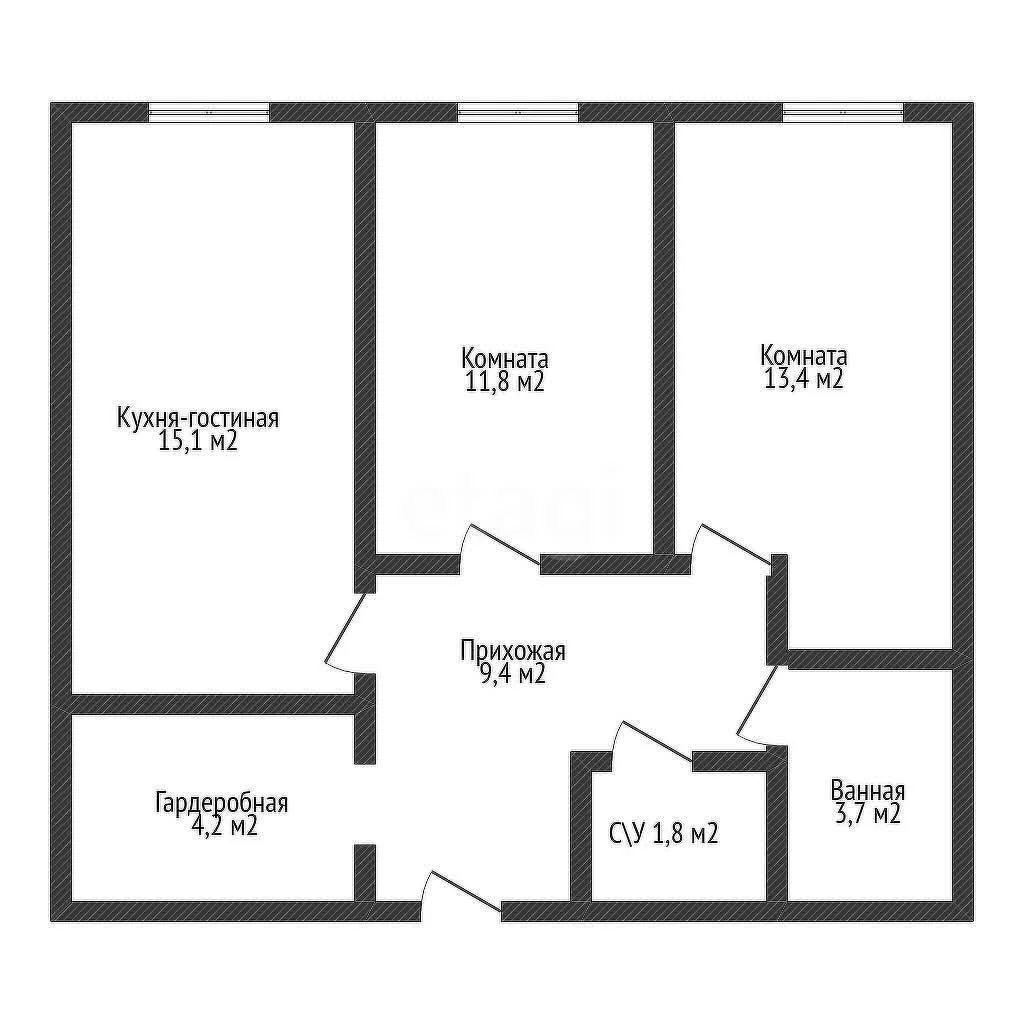 2-к квартира, 58.4м² (улица Марины Цветаевой, 1/2) - миниатюра 11