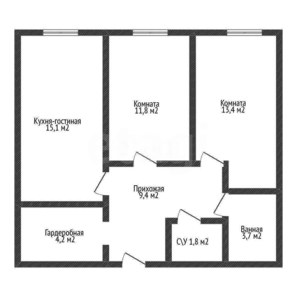 2-к квартира, 58.4м² (улица Марины Цветаевой, 1/2) - миниатюра 2