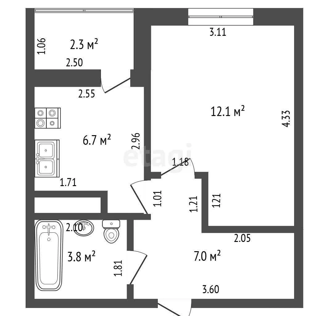 1-к квартира, 29.6м² (Воронежская улица, 47д) - миниатюра 10
