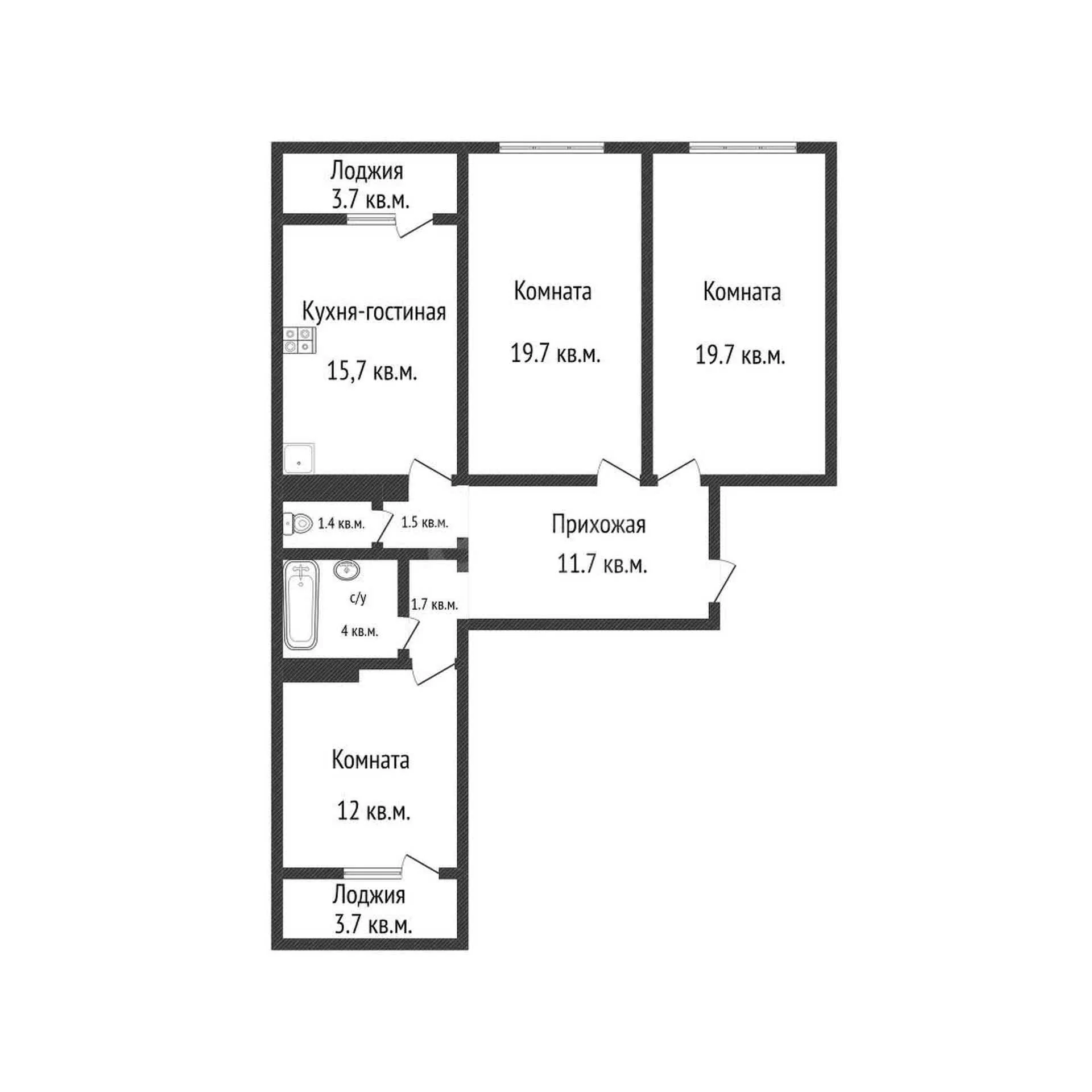 3-к квартира, 87.4м² (улица имени Николая Семеновича Котлярова, 21) - миниатюра 23