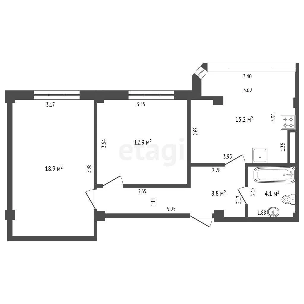 2-к квартира, 59.9м² (, 88/2к15) - миниатюра 25