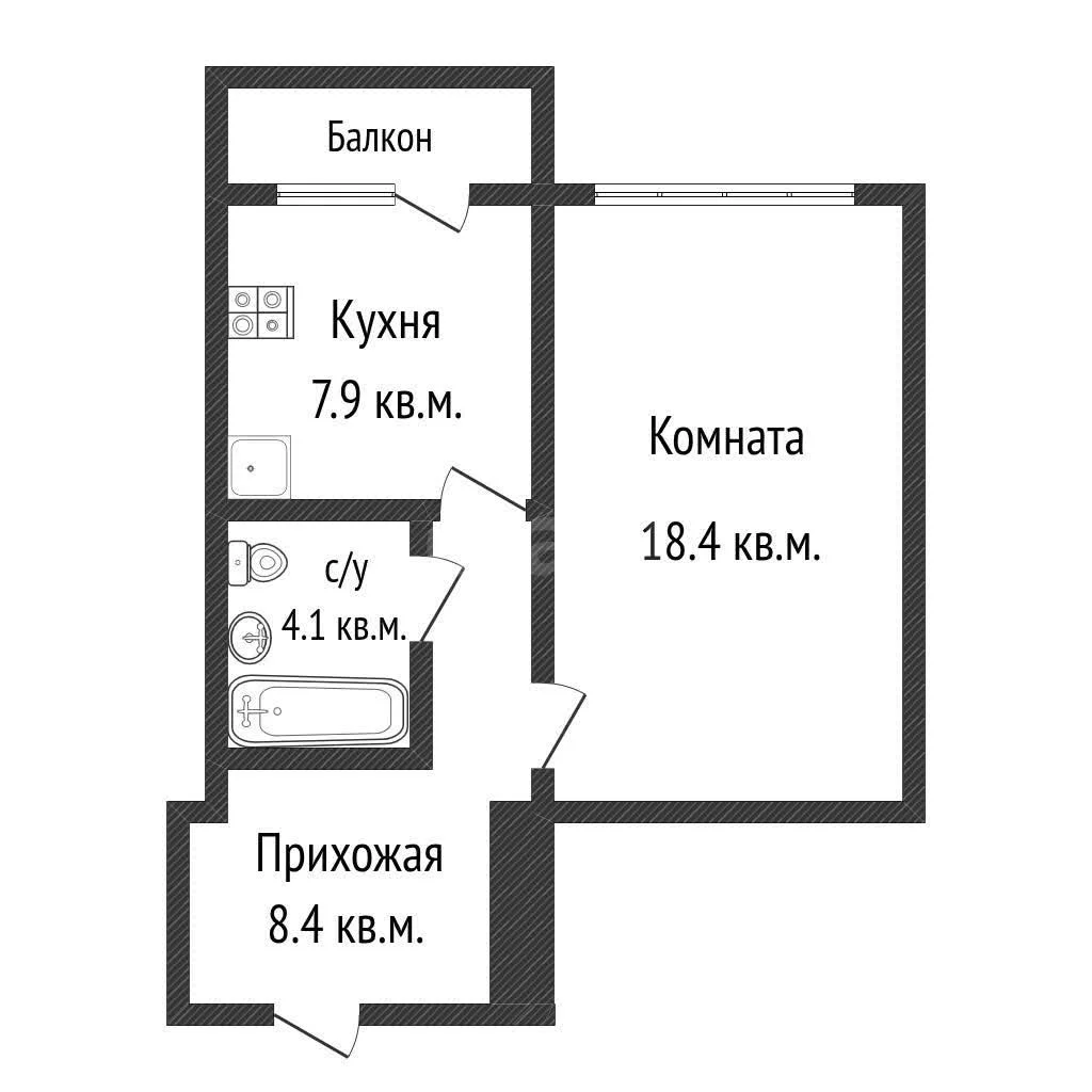 1-к квартира, 38.8м² (Ипподромная улица, 53) - миниатюра 13