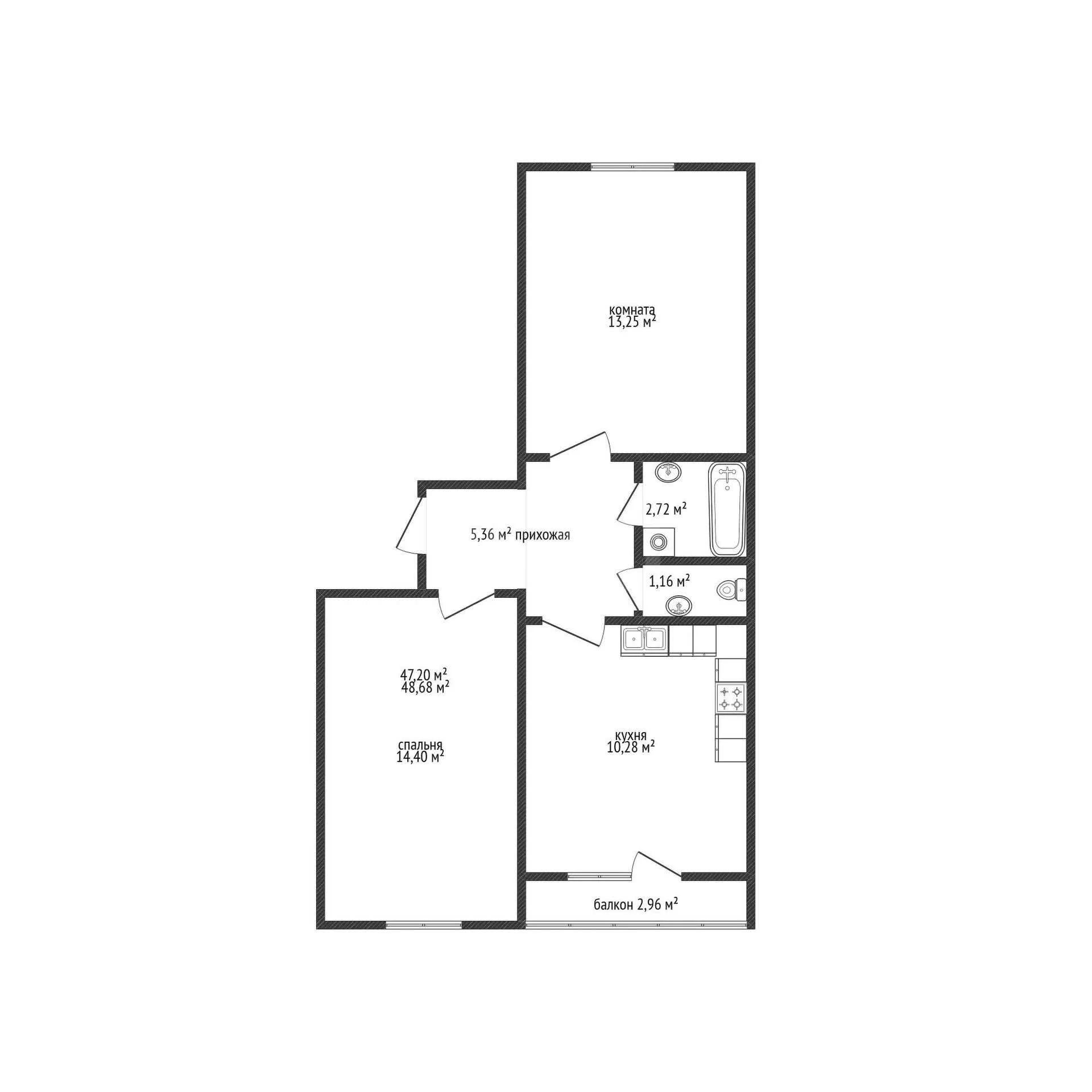 2-к квартира, 48.68м² (Тургеневское шоссе, 34а/1) - миниатюра 12