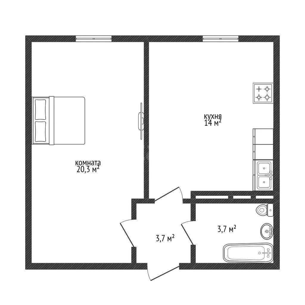 1-к квартира, 41.7м² (Песочная улица, 1к5) - изображение 1