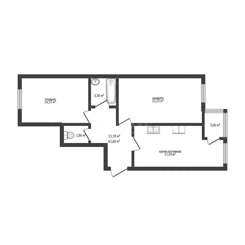 2-к квартира, 61.9м² (Беговая улица, 56к1) - миниатюра 19
