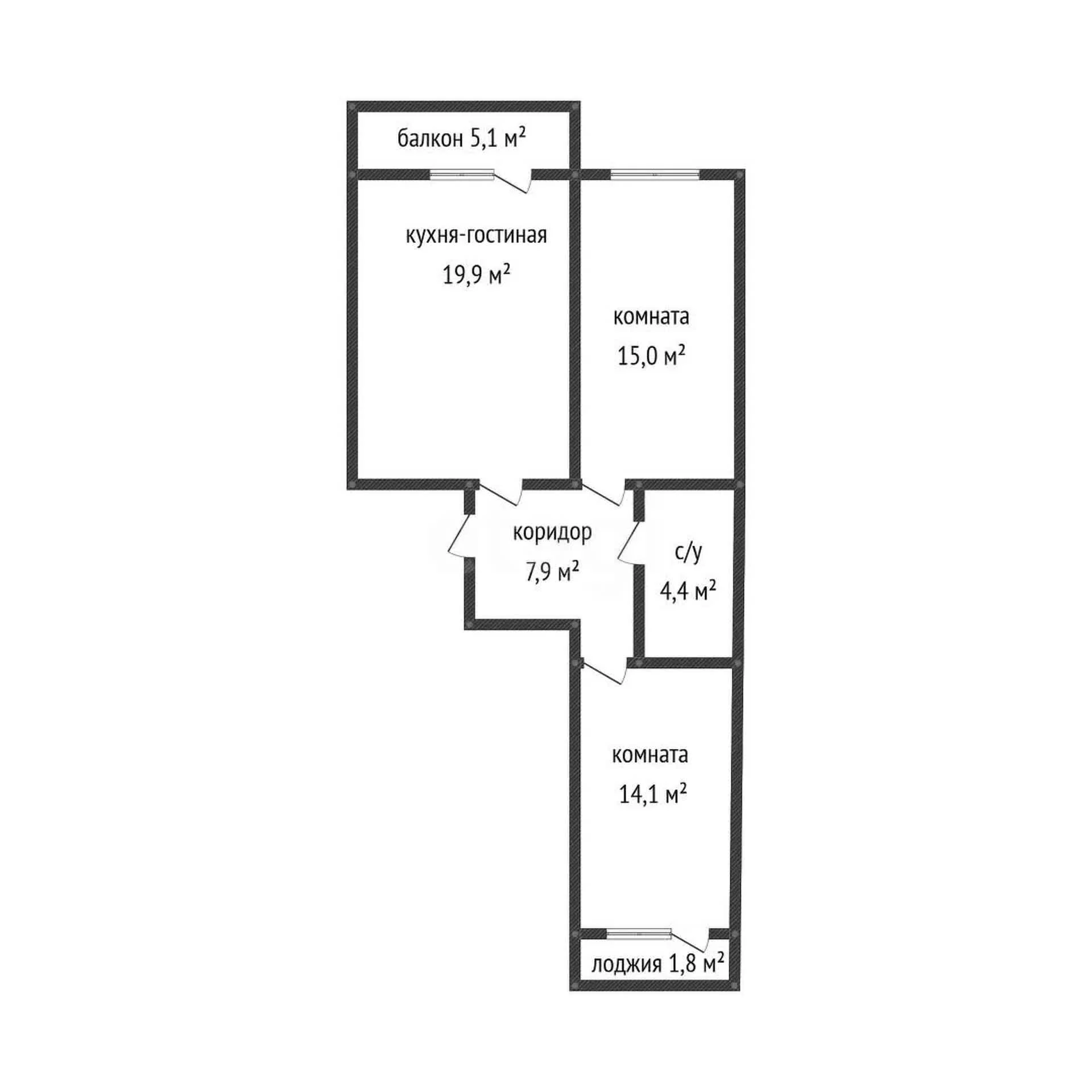 2-к квартира, 61.3м² (улица Лётчика Позднякова, 2к15) - миниатюра 12