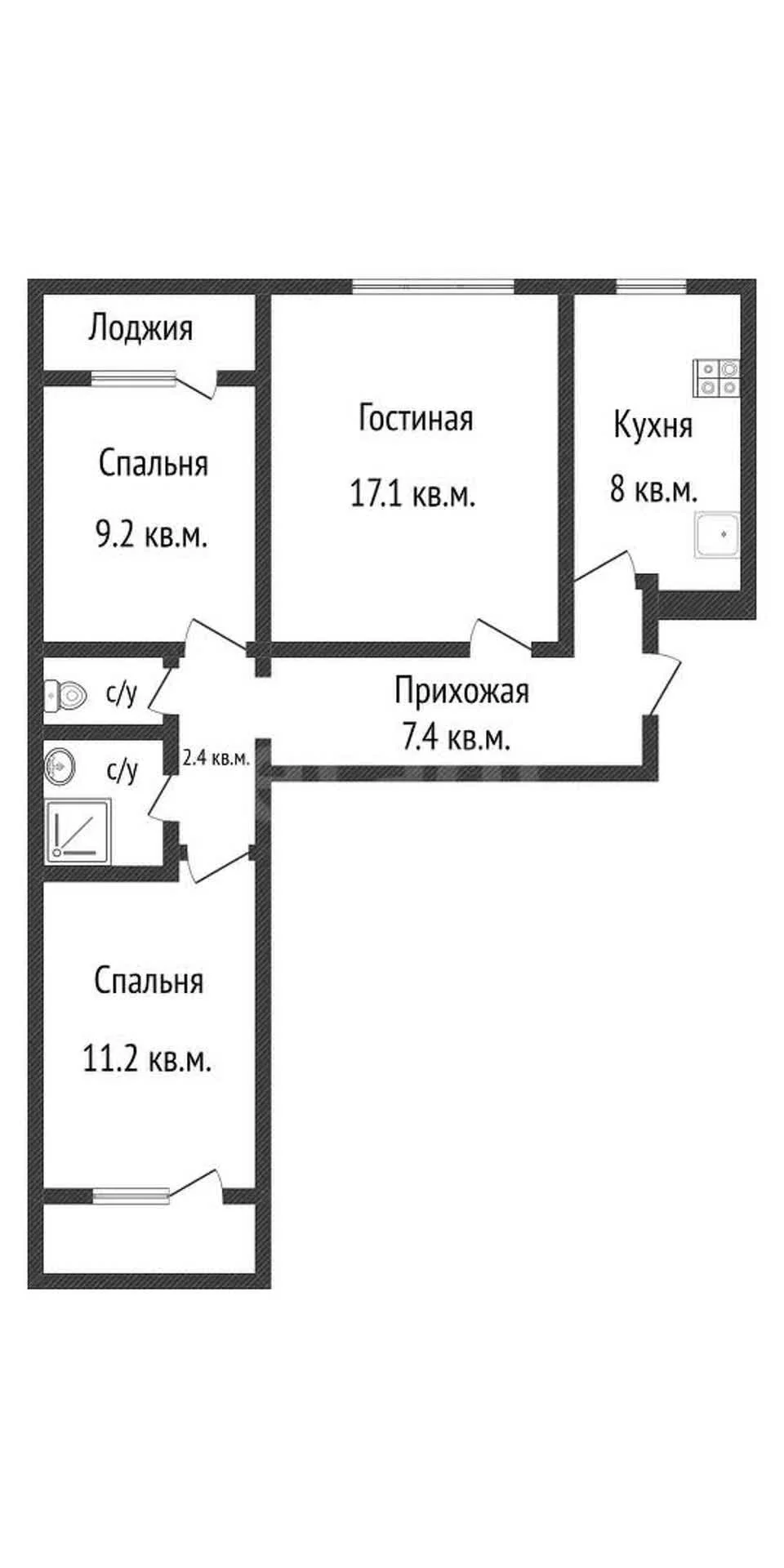 3-к квартира, 59.3м² (Ипподромная улица, 49) - миниатюра 24